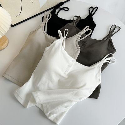 可外穿法式方领带胸垫吊带背心纽扣双肩带设计遮副乳塑型文胸潮