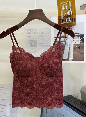 MYL6100网红性感雷丝美背吊带一体杯防走光洋气百搭磨绒打底背心