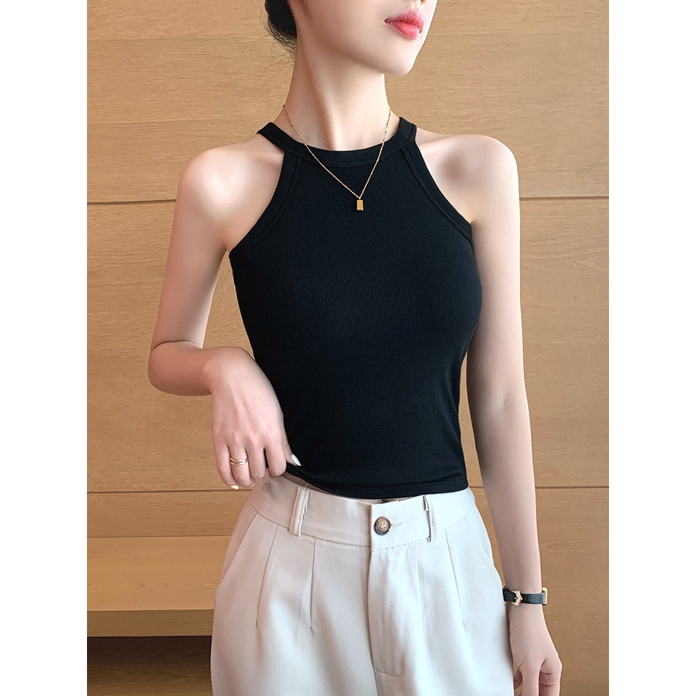 黑色挂脖吊带背心女带胸垫2026新款一体式美背打底内搭外穿上衣夏