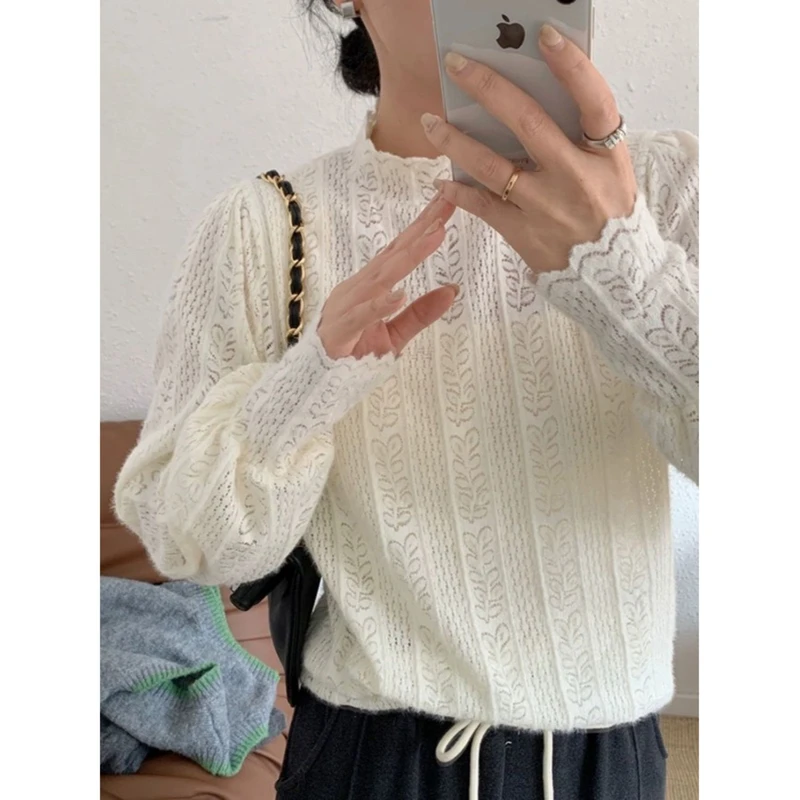 轻奢风法式蕾丝半高领针织衫女秋冬叠穿内搭长袖洋气时髦打底上衣