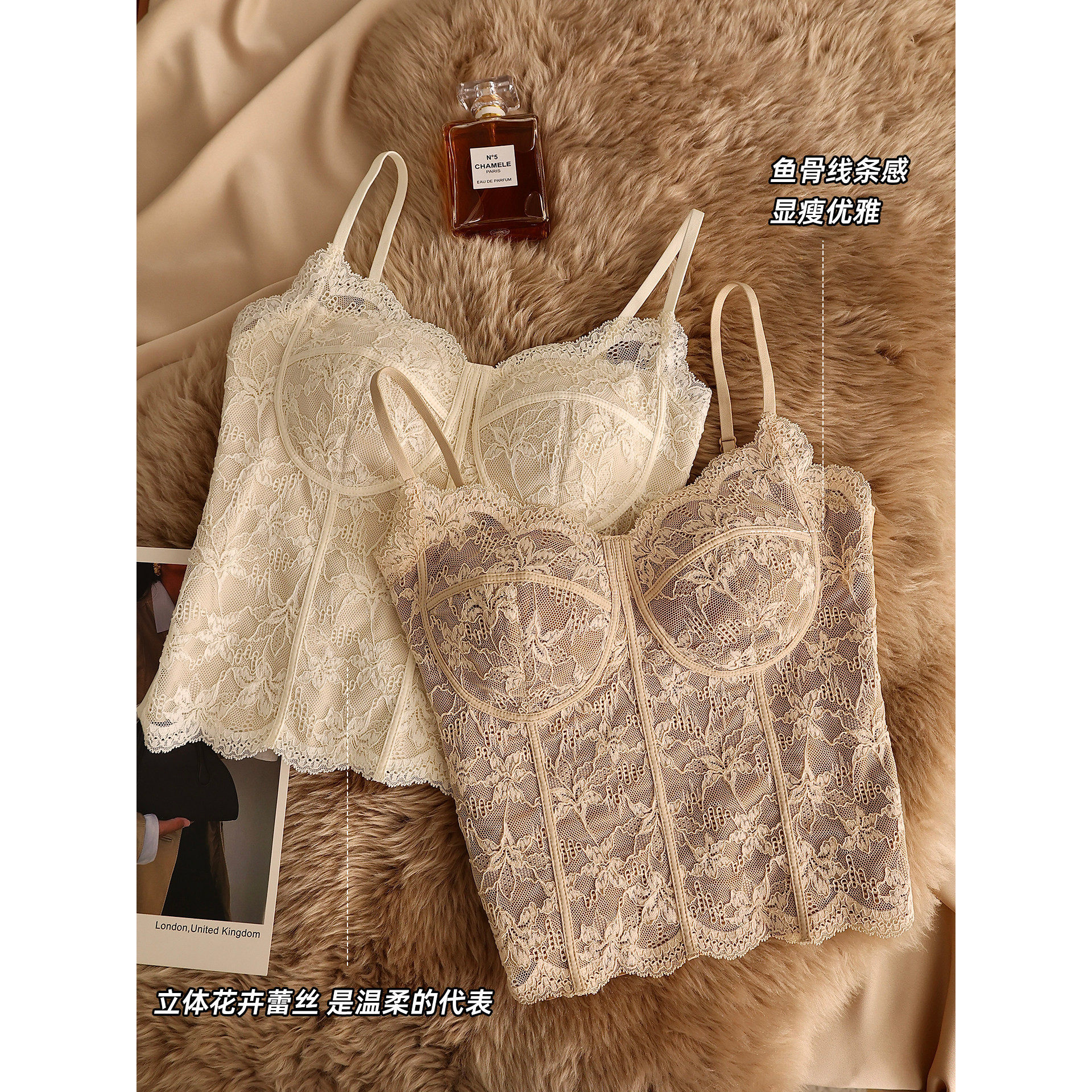 秋冬加绒蕾丝鱼骨吊带背心女2026新款保暖带胸垫内搭外穿打底上衣