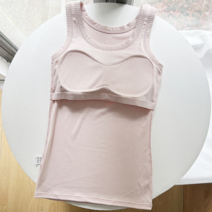 新款纯棉带胸垫背心免文胸一体式螺纹内衣修身打底吊带可外穿夏