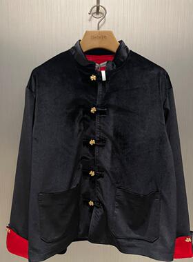 实体现货 Galliano Landor 黑红丝绒龙年限定新中式金扣唐装夹克