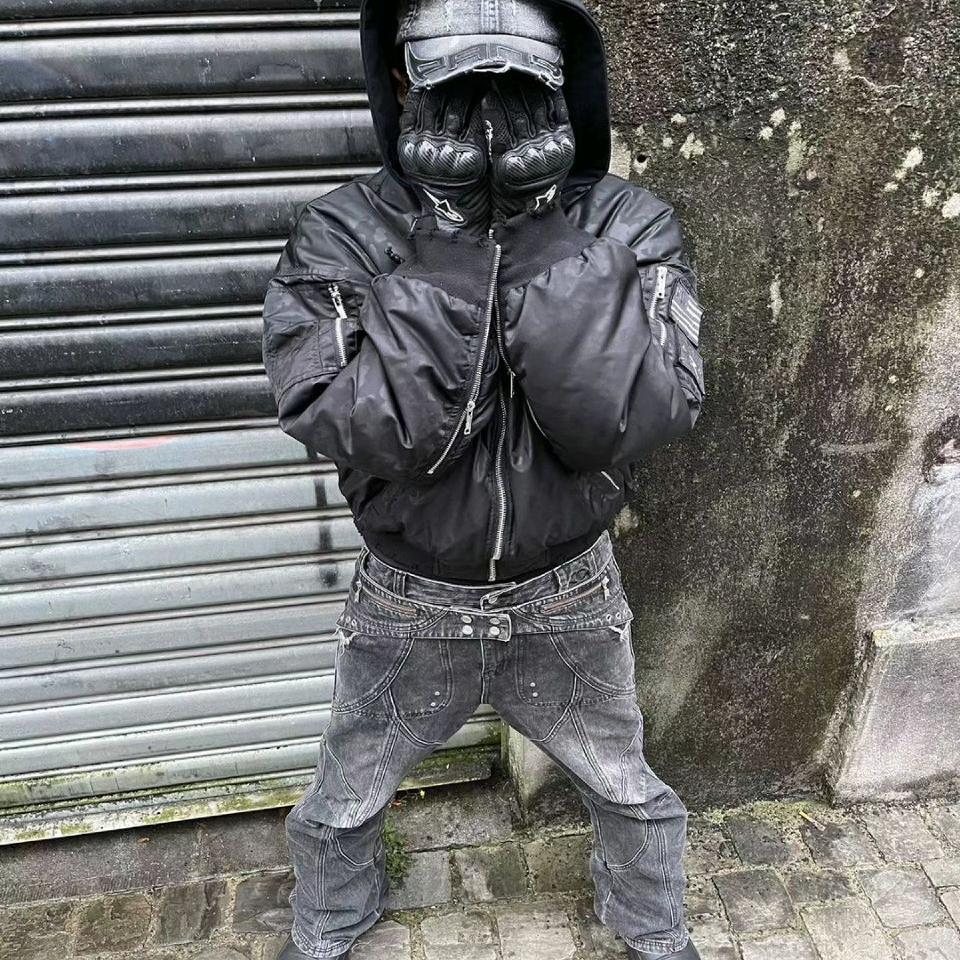 实体现货 Panq 日本产 水洗磨白解构廓形绑带牛仔裤喇叭长裤