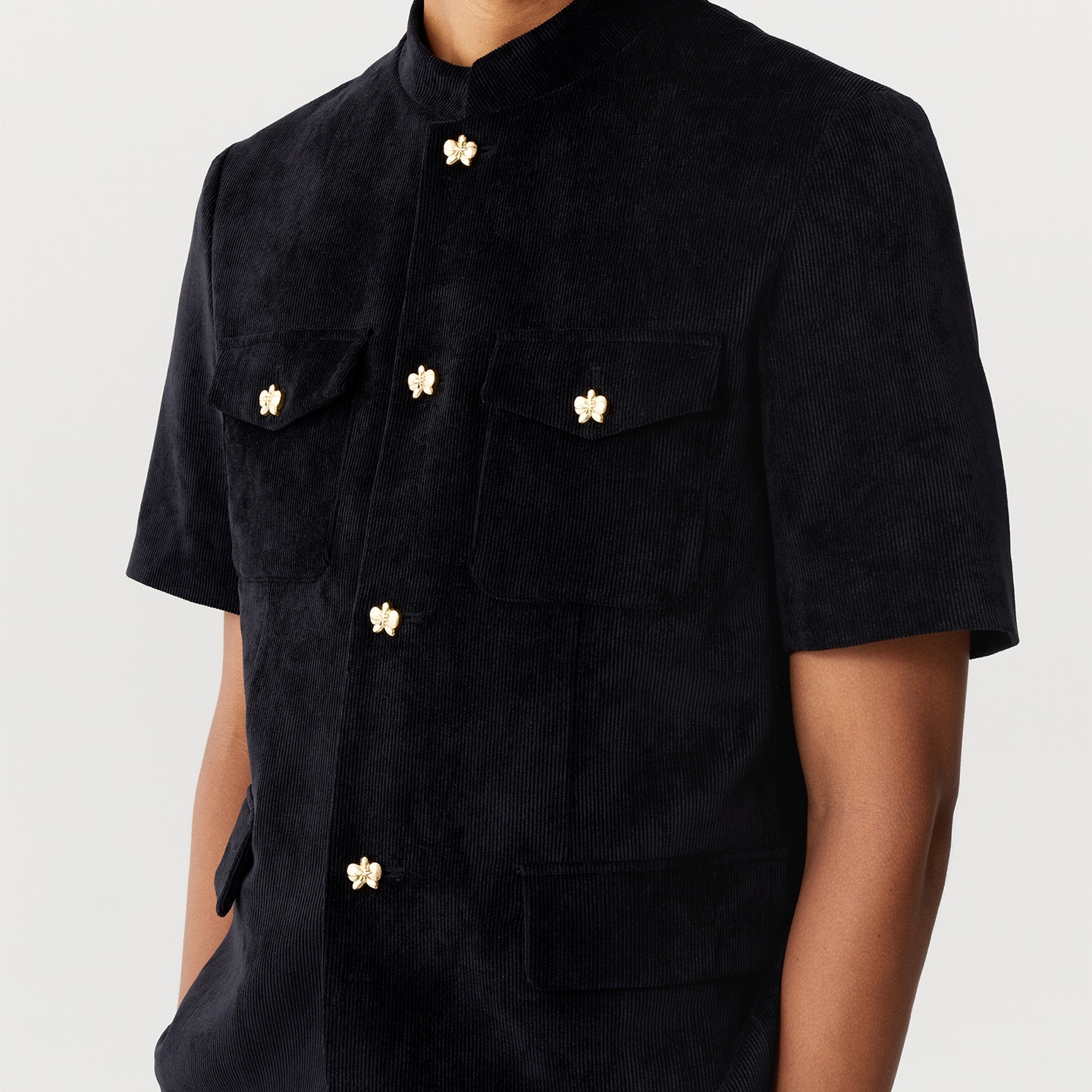 实体现货 Galliano Landor 灯芯绒/丝绒中山夹克短袖衬衫新中式