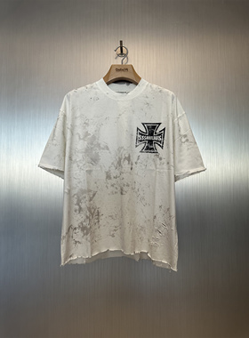 实体现货 Sssaint Louis 手工做旧泼墨十字勋章圆领套头短袖T恤