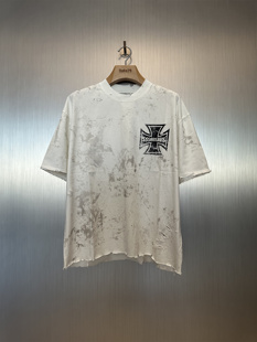 实体现货 Sssaint Louis 手工做旧泼墨十字勋章圆领套头短袖T恤