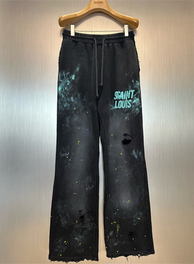 实体现货 Sssaint Louis 多色水洗破坏泼墨做脏旧直筒卫裤