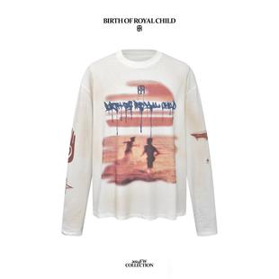Royal Child Borc 实体现货 泥染做旧立体字母落日长袖 Birth