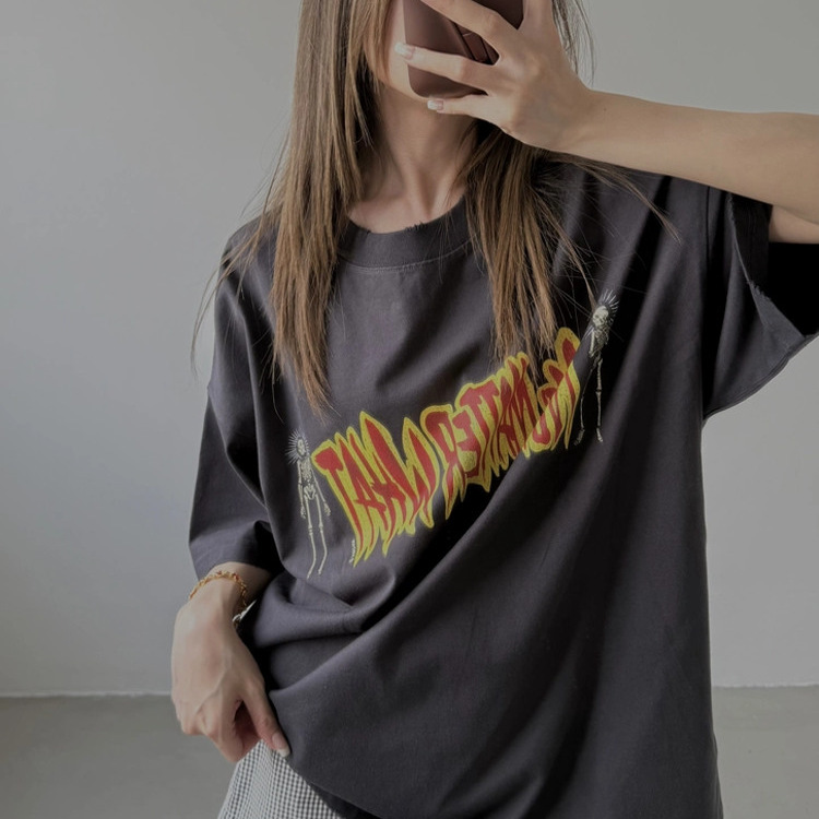 实体现货 Purey 标语骷髅水洗做旧Vintage圆领短袖T恤