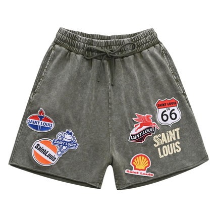 实体现货 Sssaint Louis multi-logo多徽章贴布水洗短裤