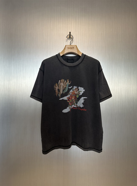 实体现货 False Perception 卡通麒麟小孩做旧复古褪色破坏短袖T