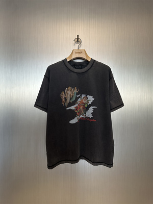 实体现货 False Perception 卡通麒麟小孩做旧复古褪色破坏短袖T