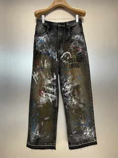 实体现货 Sssaint Louis 多色水洗做脏旧手绘涂鸦牛仔裤