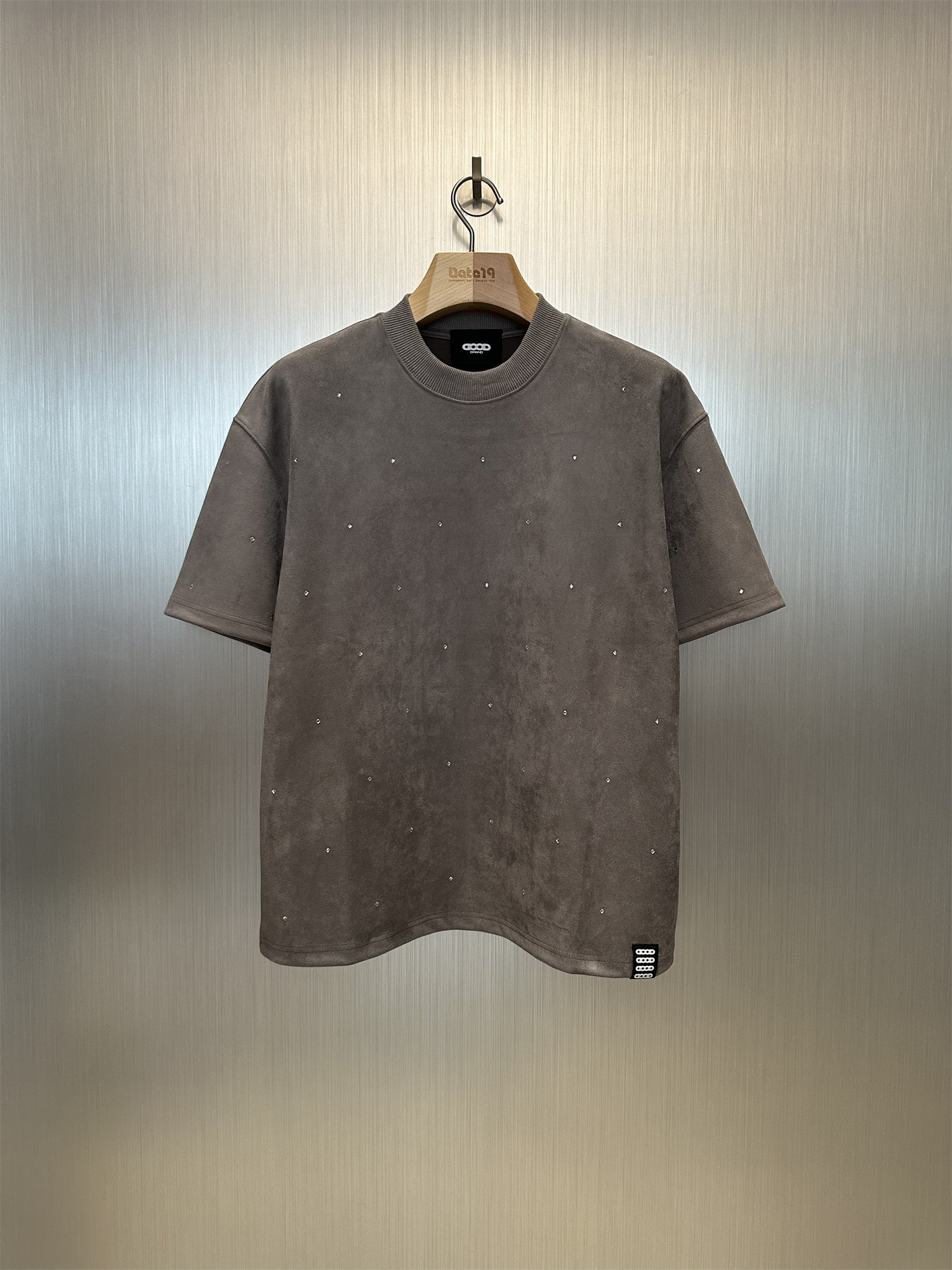 实体现货 GoodBrand 宽松空气层鹿皮烫钻情侣圆领短袖T恤