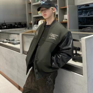 刺绣皮袖 OLDBOY 拼接棒球服外套棉夹克 Undermycar 实体现货
