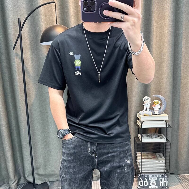 潮牌男夏季卡通印花男士修身半袖青年纯棉体恤衫男装上衣短袖t恤