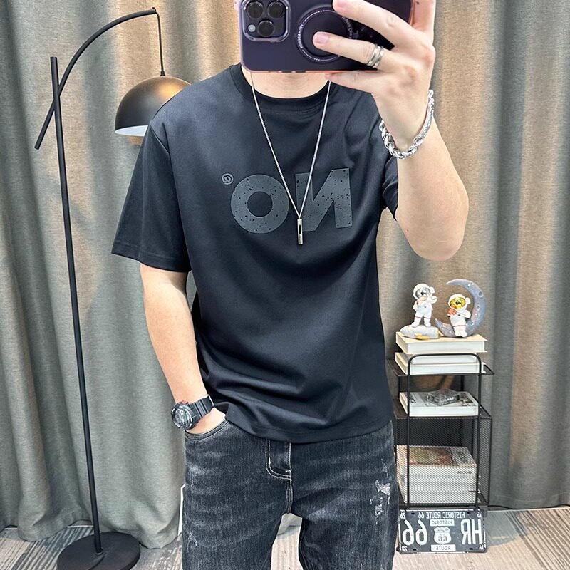 潮牌夏季青年男士圆领短袖t恤衫韩版男装字母印花休闲半袖上衣男T