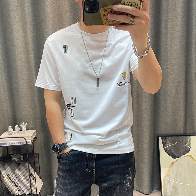 潮牌短袖t恤男夏季新款男士卡通刺绣纯棉半袖体恤衫高端男装上衣
