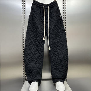 外穿厚款 2025冬季 裤 子直筒宽松休闲长裤 菱形格棉裤 痞帅弯刀裤 男士