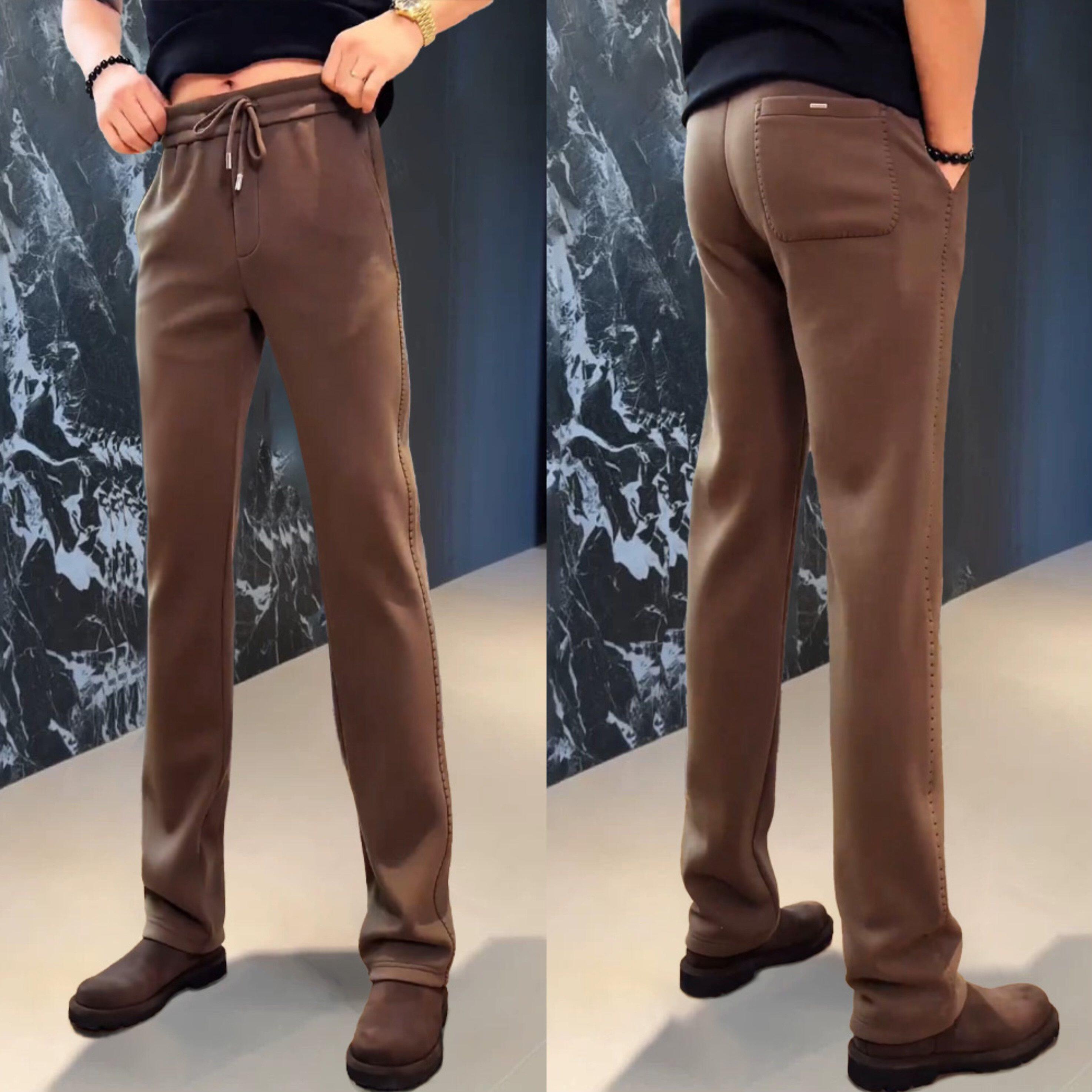 轻奢卫裤男款秋季时尚简约咖色休闲裤男士潮流松紧腰修身直筒长裤