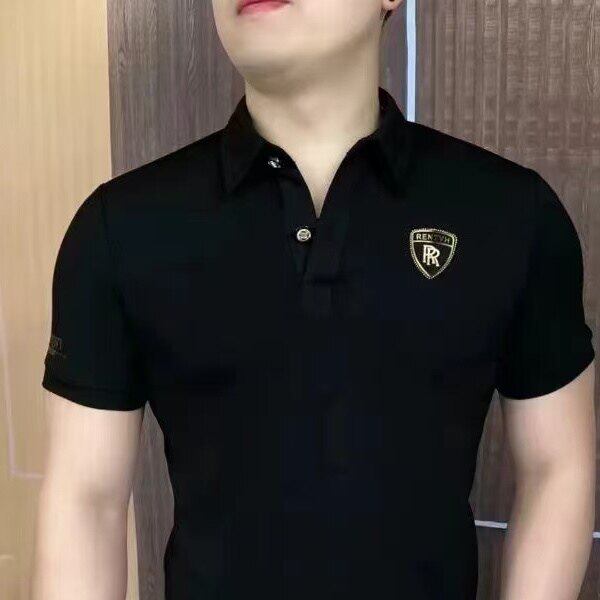 轻奢冰丝翻领POLO衫夏季时尚百搭短袖T恤欧美风痞帅青年修身棉质