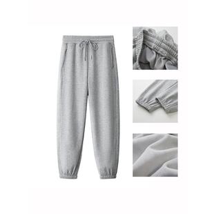 宽松休闲哈伦卫裤 女秋冬加绒加厚高腰遮肉大码 灰色运动裤 轻奢新款