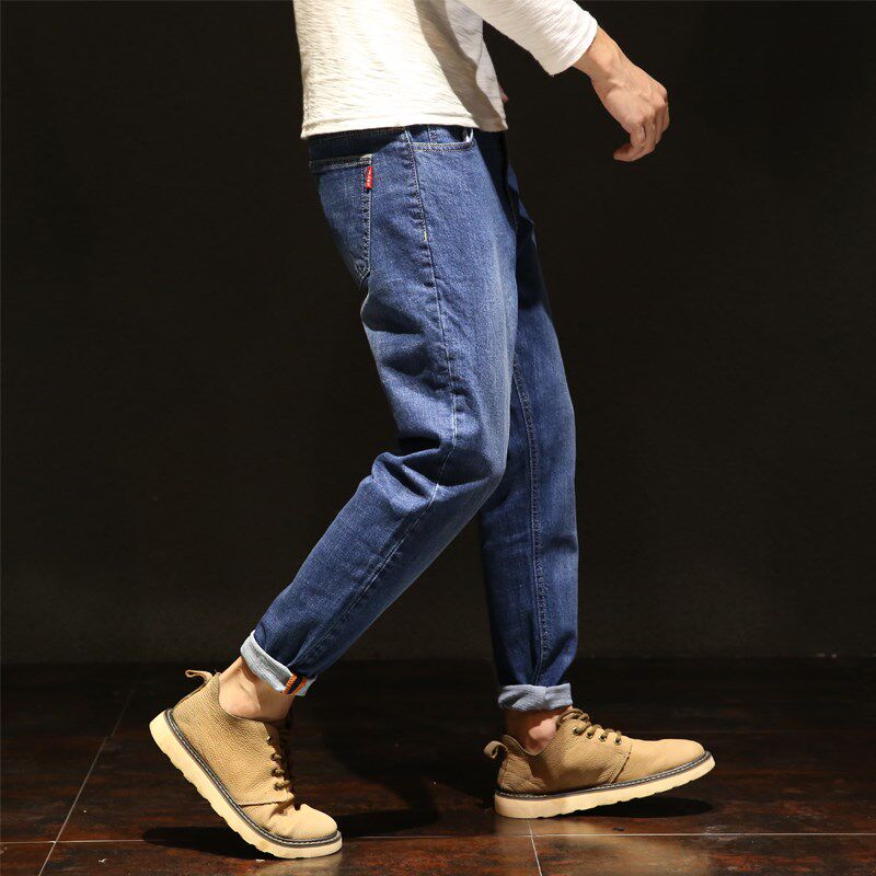 潮牌时尚修身哈伦裤男士牛仔裤加肥加大码宽松小脚裤子胖子男裤子