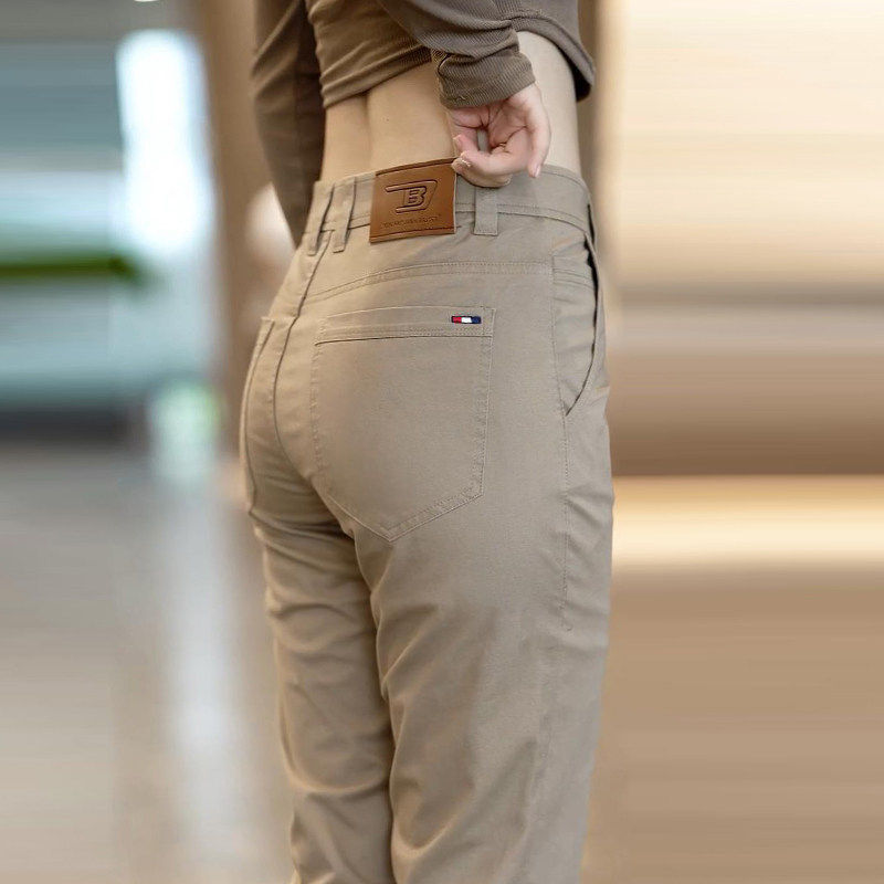 轻奢高端男士卡其休闲长裤子新款秋冬季加绒加厚直筒修身纯棉商务