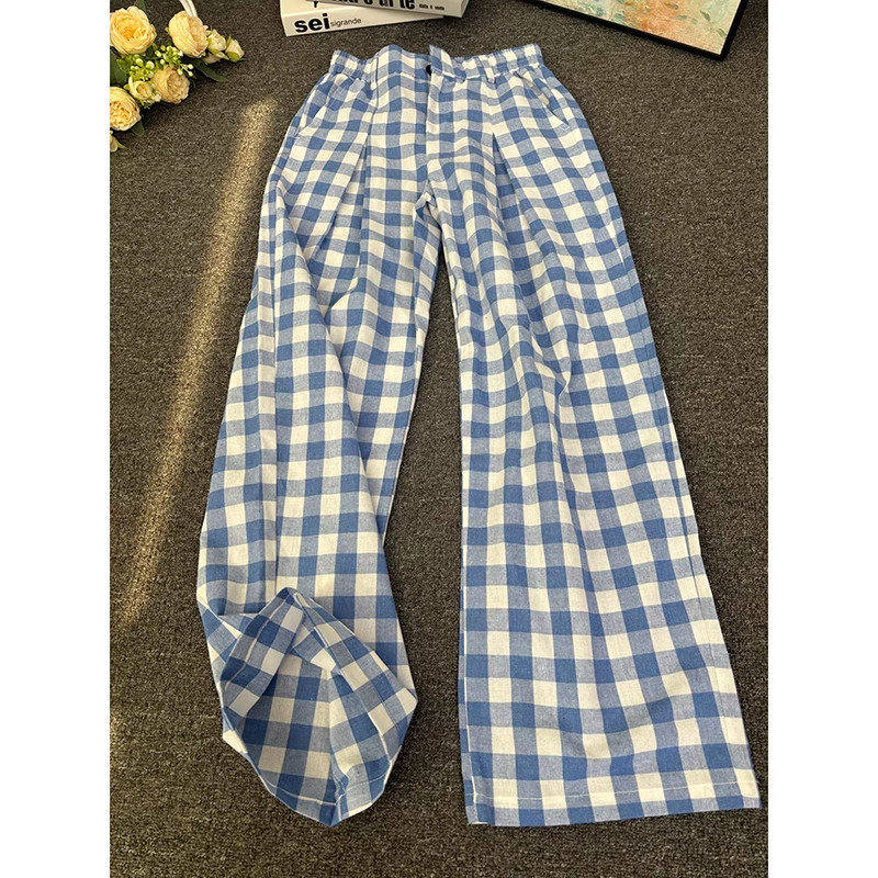 美式蓝白格子裤男夏日轻薄裤子宽松bf慵懒风松弛感休闲直筒阔腿裤
