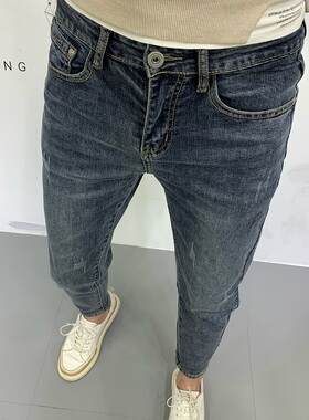休闲弹力九分裤男士牛仔裤
