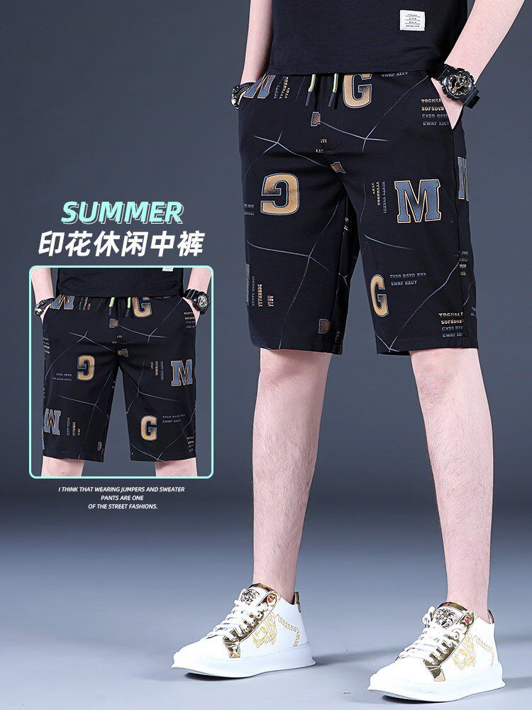 潮牌高端男士短裤百搭外穿五分裤夏薄款直筒中裤潮流休闲沙滩裤子