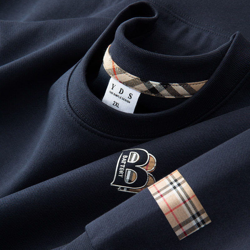 轻奢欧洲站潮牌B字母印花休闲大码卫衣男士新款秋冬加绒圆领上衣