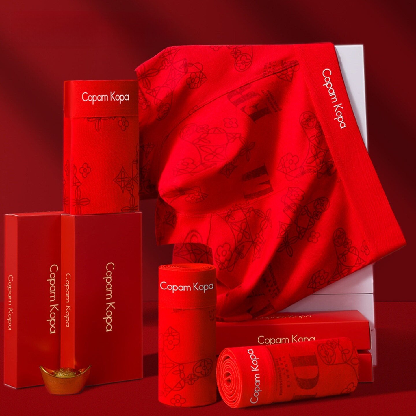 轻奢高级感红色男士内裤纯棉男生时尚新款本命年平四角短裤头高档