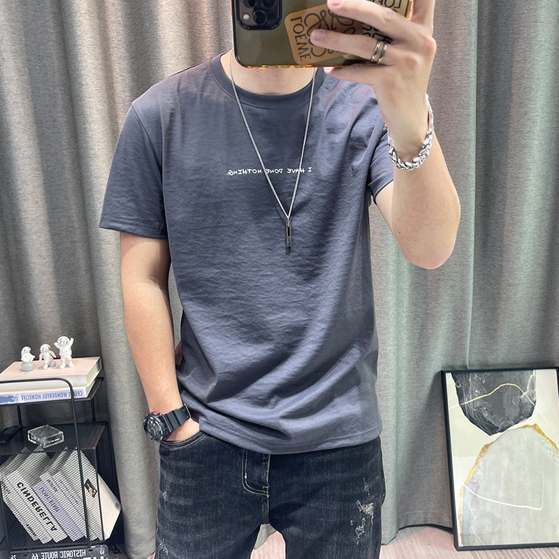 潮牌薄款短袖t恤男夏季新款天丝棉麻修身体恤衫高端男装上衣体恤