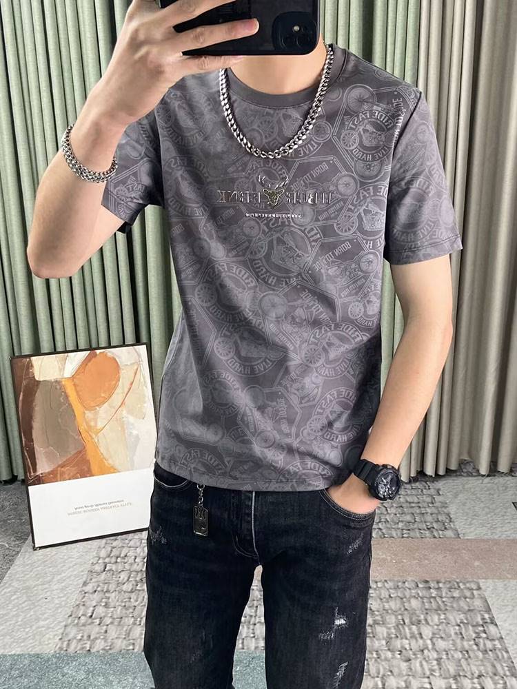 印花图案青年圆领韩版修身半袖