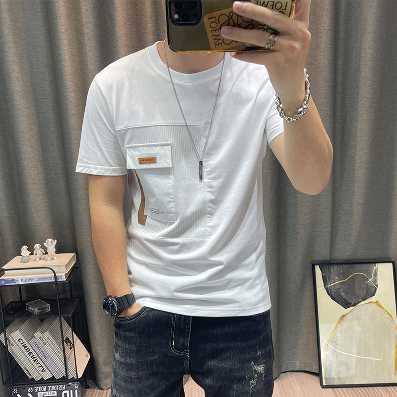 潮牌夏季新款男士高端半袖纯棉体恤衫修身青年男装衣服短袖t恤