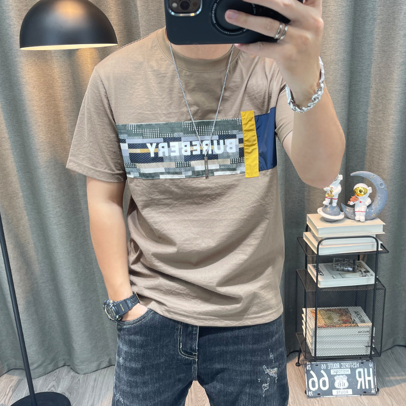 潮牌短袖t恤衫男士夏季新款高端男装薄款上衣天丝棉麻半袖体恤衫