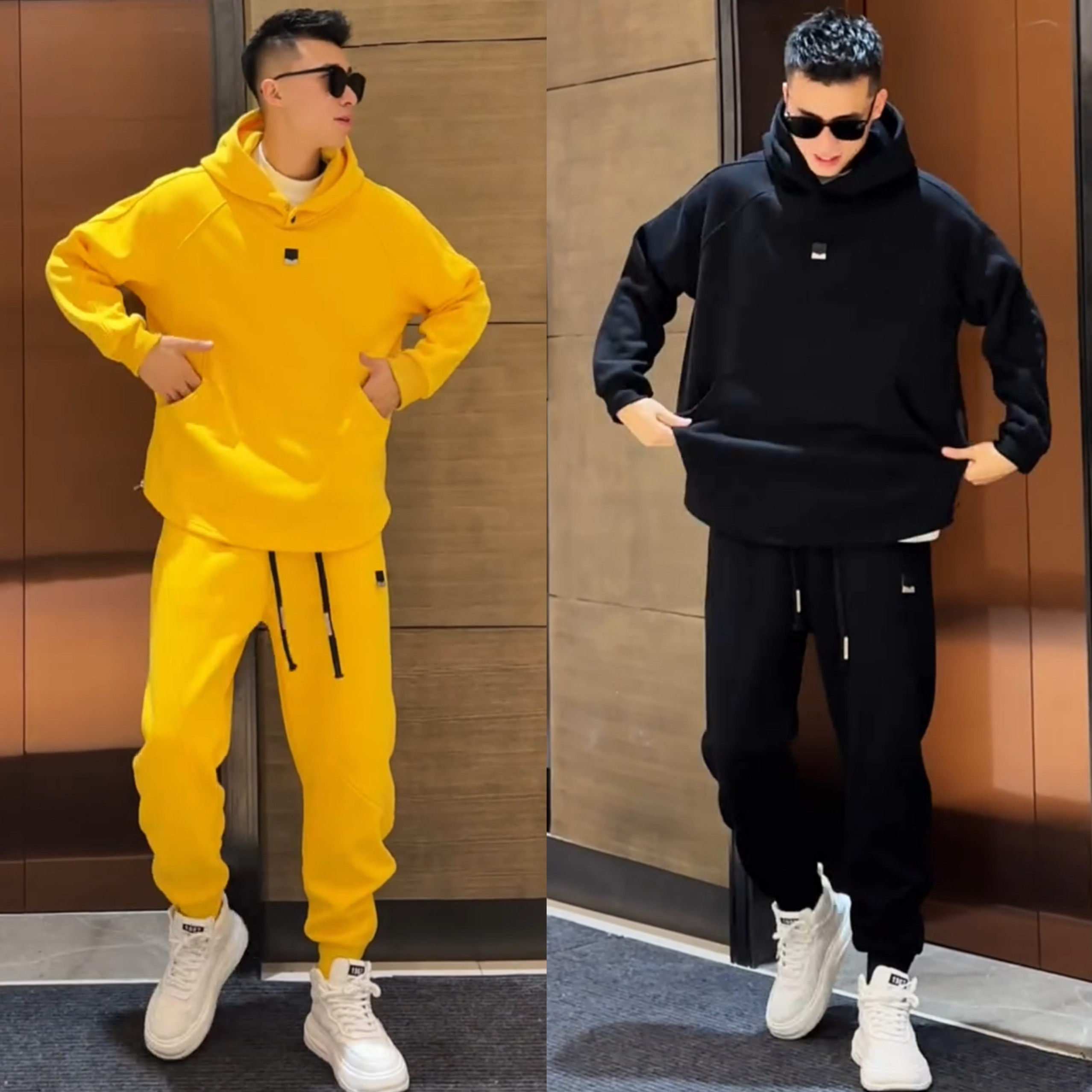 秋冬新款潮牌连帽卫衣卫裤两件套男士痞帅高级感宽松休闲运动套装