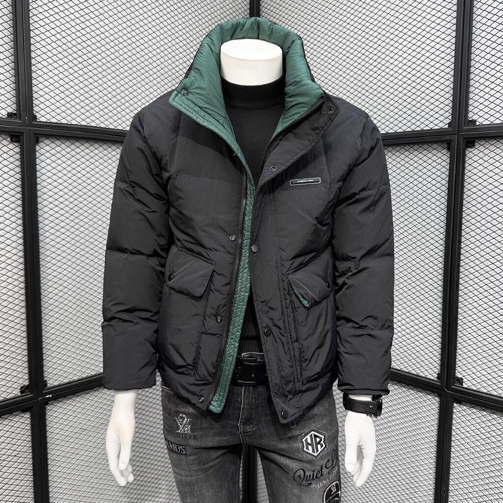 潮牌高端羽绒服男冬季潮流新款短款立领白鸭绒时尚青年加厚男外套