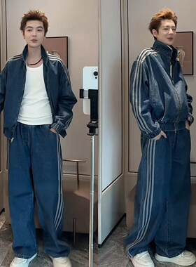 两件套男士潮牌牛仔套装时尚