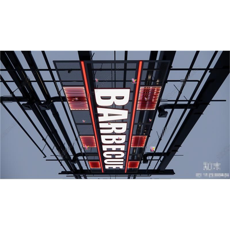 5396工业风吊顶 铁艺吊顶 天棚管道 工业吊顶 吊顶 SU模型