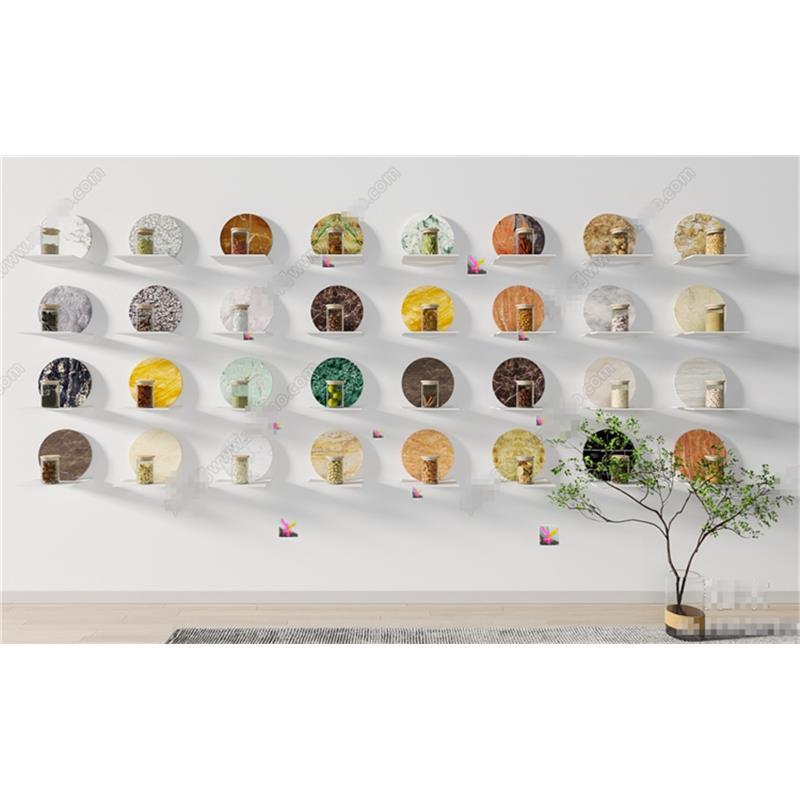 5416现代石材食物种子展示墙 坚果干果食物标本墙 种子标本SU模型