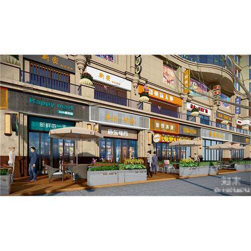4935现代商业街景观 招牌立招 文化街小吃街 商业建筑 外摆SU模型