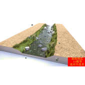 SU模型 现代滨水河道景观河流景观植物组合水景石头美丽乡村