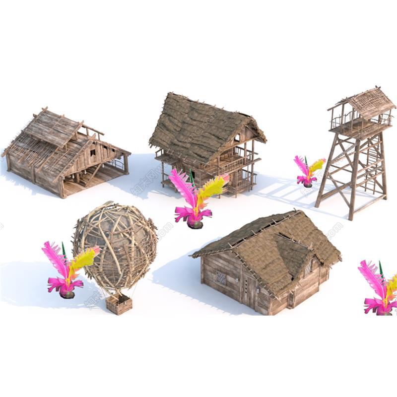 草图大师1783现代木屋 茅草屋 草房 木结构吊脚楼 塔楼哨塔SU模型