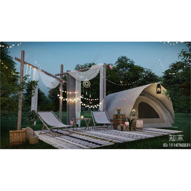 5068现代露营帐篷 网红打卡户外露营设施 外摆 草坪婚礼 SU模型