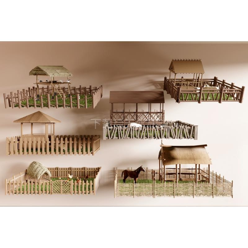现代家畜 动物 家舍 动物棚 动物圈 牧场 羊 马 草图大师SU模型
