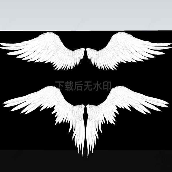 现代美陈 羽毛翅膀装置 婚礼美陈 雕塑飞翔翅膀 草图大师SU模型