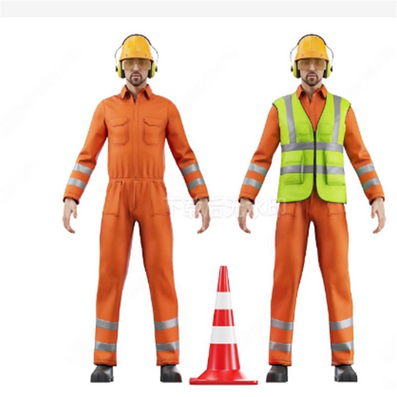 现代男人 建筑工人 消防员 工作服 头盔 施工人员草图大师SU模型